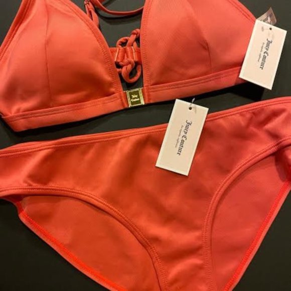 NWT JUICY COUTURE LOGO Embossed 2-Piece Triangle BIKINI Set Red/Pink - Picture 7 of 8